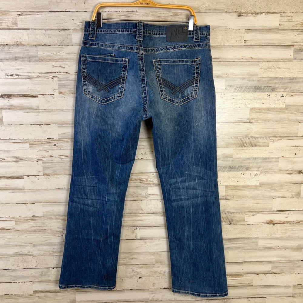 Axel Brand Jeans Mens 38x32 Blue  Denim Straight Leg Medium Wash Contrast Stitch - Picture 2 of 14